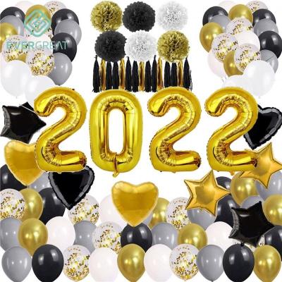 China 2022 Black White New Year Party Decorations Kit Tassels Gold Balloons Pompoms Happy New Year Party Supplies Party Decorations for sale