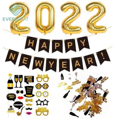 China New Year Decoration Happy New Year Decorations 2022 Foil Balloon Glitter Photo Booth Props Happy New Year 2022 Confetti Party Supplies for sale