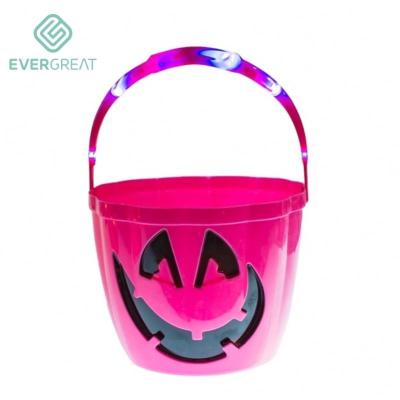 China Halloween Pumpkin Barrel Halloween Candy Pumpkin Tote Wholesale Plastic Decor LED Flashing Bucket Basket for sale