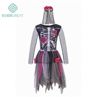 China Halloween Clothes Kids Girls Cosplay Vampire Skull Dress Up Halloween Costume With Headwear for sale