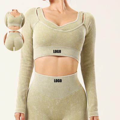 China Breathable New Arrival Seamless Leggings Set Women Elasticity Workout Clothing Gym Fitness Long Sleeve Yoga Set for sale