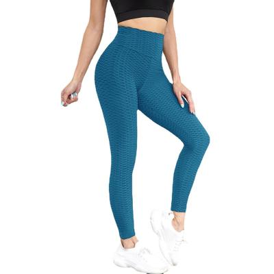 China Wholesale Breathable High Waist Women's Breathable High Hip Bubble Jacquard Yoga Pants Fabric Stretch Fitness Women Yoga Lifting Gaiters for sale