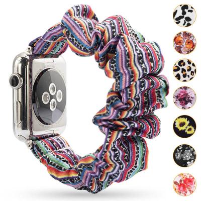 China Fashion Floral Leopard Scrunchie Watch Band/Stripe Fabric Scrunchie Wrist Band Solid Color 38m 42mm For iwatch 4/3/2/1 19 Colors YH-S1 for sale