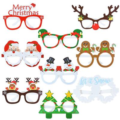 China Paper 9 Pieces Santa Claus Ornaments Glass Christmas Tree Elk Framed Merry Christmas Glass Photo Props Christmas Decorations Gift for sale