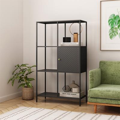 China Knock down High quality home furniture steel display shelves, living room and apartment black shelves for sale