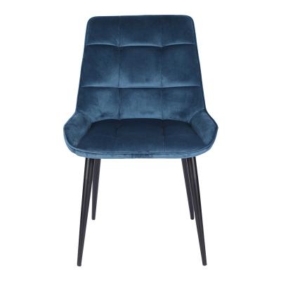 China Comfortable High Quality Nordic Velvet Fabric Dining Chair Modern High Back Fabric Chair With Metal Legs for sale