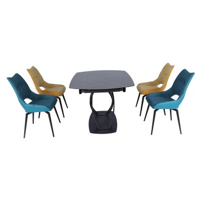 China Modern Foldable Dining Tables And Chairs Set For Dining Room Tempered Glass Square Widening Dining Table Set 6 Chairs for sale