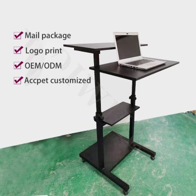 China Adjustable (Height) Stand Up Office Store Height Adjustable Mobile Rolling Position Workstation with Printer Shelf and Slideout Keyboard Tray for sale