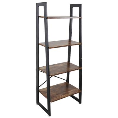 China 4 Tiers (Size) Iron KD Vintage Library Furniture Adjustable Wooden Industrial Ladder Book Shelves for sale