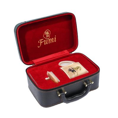 China High Grade PU Box Gift Goldbox Cup Custom Logo Coffee Box Cup Custom Leather Mini Cup Suitcase for sale