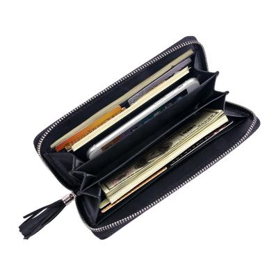 China CARD STORAGE Men's Slim Wallet RFID Blocking Minimalist Front Pocket Wallets For Men's Zipper With Tassel Factory Wholesale Can Be Customized for sale