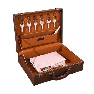 China Brown Luxury Leather Storage Box Portable Leather Storage Box Goldbox for sale