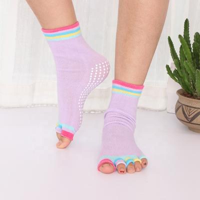 China Anti Grip Toe Women Yoga Socks Open Toe Pilates Open Slip Custom Cotton Antibacterial for sale