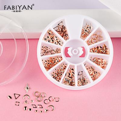 China Mix Metal Shaped Rose Gold 3D Tips DIY Design Nail Art Wheel Metal Alloy Geometry Decorations Jewelry Accessories for sale