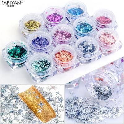 China 3D UV Gel Polish Shiny 12 Color Glitter Four Angle Stars Plastic Laser DIY Design Tips Acrylic Nail Art Decoration for sale