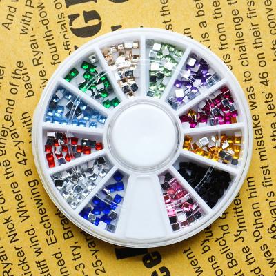 China 12 Colors 3D Metal Square Flatback Glitter Rhinestones Nail Art Decorations Phone Jewelry Tips Crystal Gem Wheel DIY Factory SKUW000055 for sale