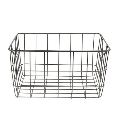 China Home Decorative Nordic Viable Food Organizer Rectangular Metal Wire Bathroom Kitchen Storage Basket With Handles for sale