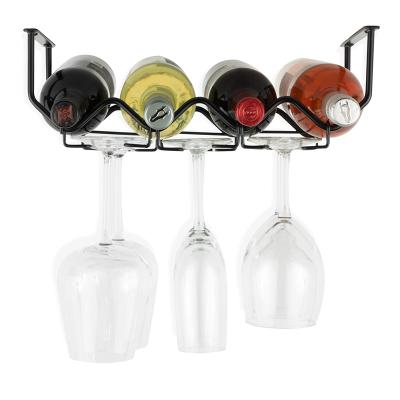 China Sustainable Black Kitchen Metal Wire Wine Glass Rack Under Cabinet Wine Glass Hanging Rack for sale