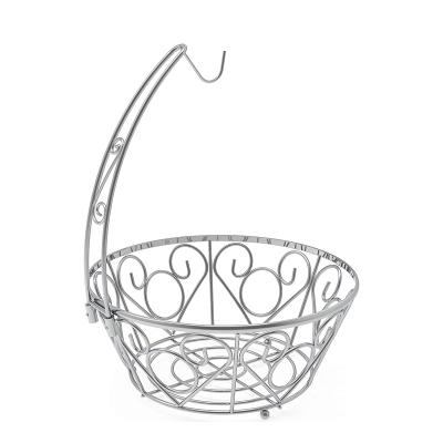 China Sustainable Kitchen Storage Basket Iron Metal Fruit Basket Bowl With Banana Tree Hanger for sale