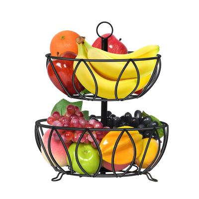 China 2 Tier Metal Fruit Vegetable Rack Snacks Storage Basket Display Sustainable Countertop Fruit Bowl for sale