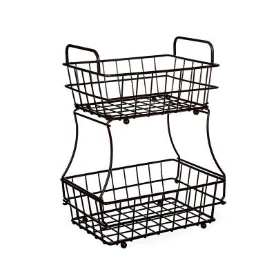 China Sustainable Detachable Fruit Rack Kitchen Storage Vegetables Bread Baskets 2 Tier Fruit Basket for sale