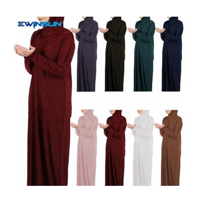 China Polyester Fiber+Spandex Premium Muslim Abaya For Women National Free Size Dubai Style Hooded Kaftan Solid Color Quilting Long Dress for sale