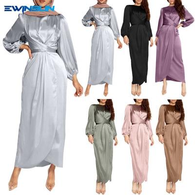 China Islamic Clothing Abaya Dresses Polyester New Arabic Women's Dress Polyester Satin Long Arabic Dress Good Modern Muslim Fashion for sale