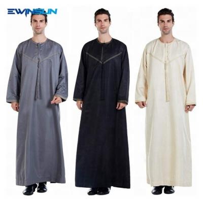 China New Design Mens Polyester Thobe Solid Arabic Muslim Kaftan Clothing Round Neck Long Sleeve Men Casual Personalized Custom Long Dress for sale