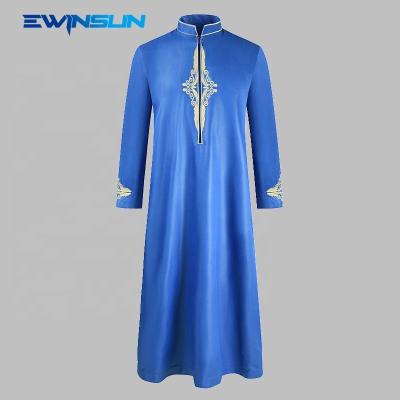 China New Polyester Embroidered Islamic Embroidered Dubai Thobe Dubai Thobe Polyester Men's Solid Color Middle East Long Robe Casual Muslims for sale