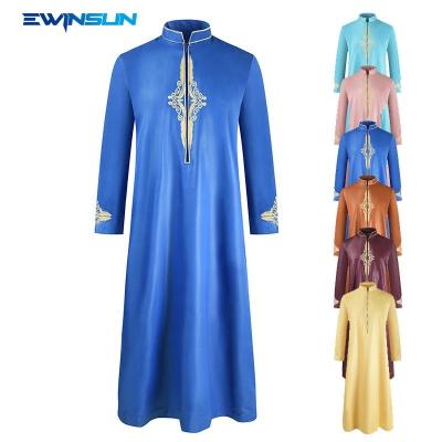 China Polyester High Quality Islamic Thobe For Men's Muslim Long Robe India Pakistan Clothing Color Pure Embroidery Casual Arabic Thobe Men for sale