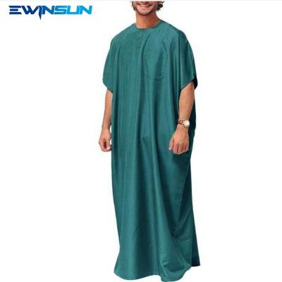 China New Arab Middle East Cotton Muslim Men's Thobe Arab Summer Dubai Loose Shirt Malaysian Short Sleeve Muslim Men's Long Dress for sale