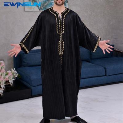 China Solid Color Cotton Youth Black Prayer Long Robe Summer Cotton Print Casual Loose Muslim Shirt Men Islamic Thobe Clothing for sale