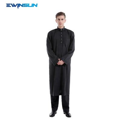 China Islamic Men's Thobe Solid Color Bottom Mens Polyester Two Piece Modern Muslim Casual Long Dress With Pants Middle Eastern Ethnic Casual Long Dress Autumn for sale