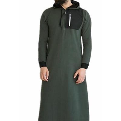 China Viable Men's Robe Long Hooded Arabic Muslim Casual Color Thobe Contrast Zipper Sweatshirt Fashion Islamic Clothing Men for sale