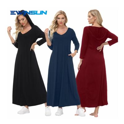 China Best Selling Women's Anti-Static Cotton Hooded Casual Dresses Elegant V-Neck Dress Skirt For Women Vestidos Para Mujeres for sale