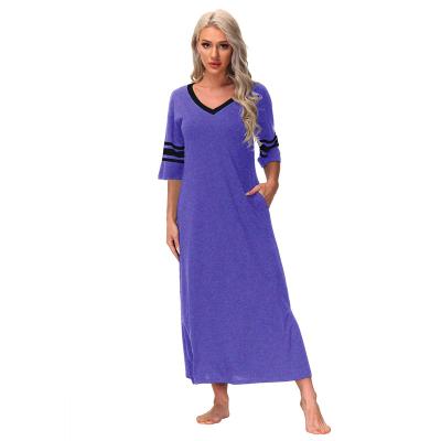 China Best Selling Elegant Breathable V-Neck Nightgown Women Short Sleeve Sleep Wear Maxi Dress Drop Shipping Ladies Cotton Sleepwear for sale