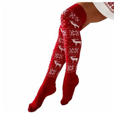 China Viable Christmas knitted woolen stocking elk snowflake female jacquard over the knee pile stocking floor autumn winter long tube sock for sale