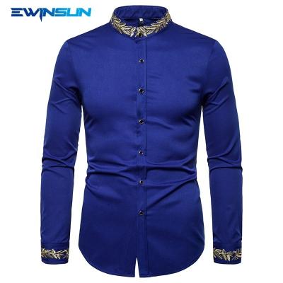 China Anti-pilling high quality printed casual shirt long sleeve embroidery shirt men's clothing color printing traditional pure stand collar casual fashion for sale