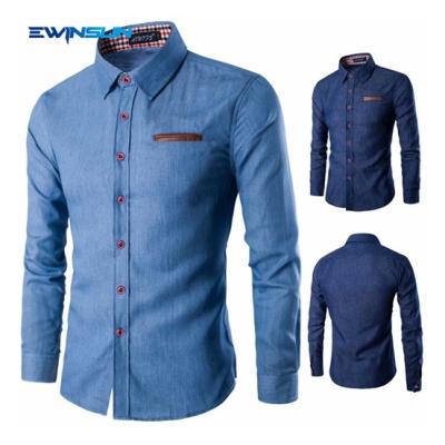 China Hot sale men's long sleeve shirt casual jeans shirts anti-shrink with pockets and vintage plain leather jacket shirt for men for sale