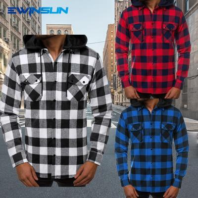 China High Quality Anti-pilling Men's Classic Plaid Shirt Long Sleeve With Pockets Detachable Hood Daily Casual Custom Man Shirt for sale