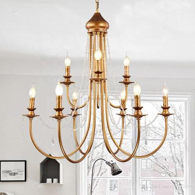 China Traditional 6+3-lamps Kitchen Lighting Staircase Chandelier Hanging Brush Light Antique Candle Crystal Chandelier and Pendant Light for sale