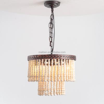 China Nordic Farmhouse Family Decoration Dining Ceiling Lamp Antique Handmade Brush Pendant Lights Beads 5 Wooden Chandelier And Pendant Lights for sale