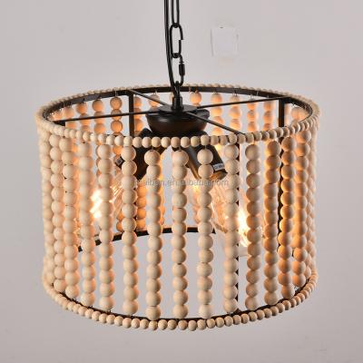 China Farmhouse Factory Price Vintage Home Light Fixture Pendant Light For Dining Room Antique Handcrafted Wood Beads Light Chandelier for sale