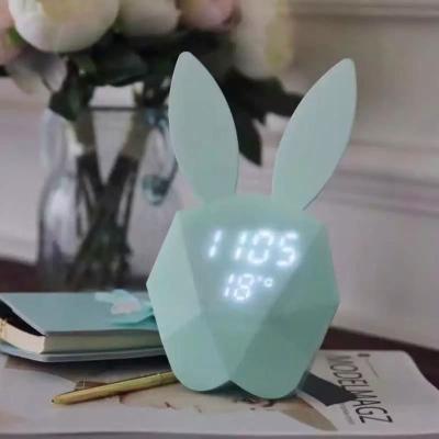 China Factory Wholesale Rechargeable Music Wall Digital Led Rabbit Small Pink Rabbit Alarm Clock for sale