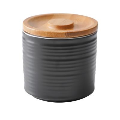 China Viable Ceramic Jars With Lid China Quality 3pcs Bamboo Canister With Color Glaze And Bamboo Lid for sale