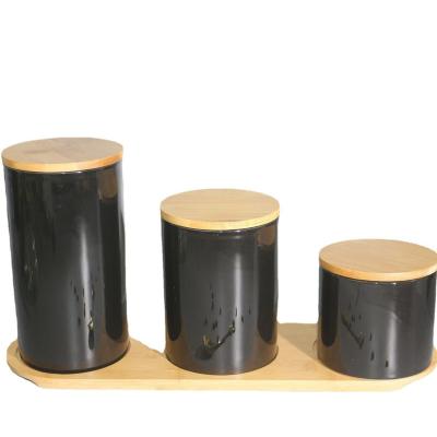 China Factory Direct Supply Casual Set Of 3 Kitchen Canister Set With Bamboo Tea Sugar Coffee Jar Storage Canisters for sale