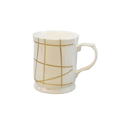 China Sustainable 350CC breakfast and afternoon tea milk MUG with electroplate gold handle for sale