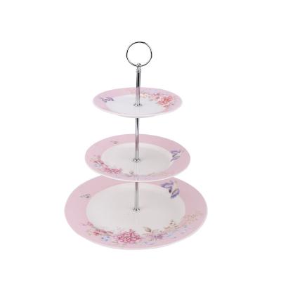 China Sustainable Home Restaurant 3 Layer Fruit Dessert Tier 3 Dish Dessert Display Stand or Ceramic Dessert Table for sale