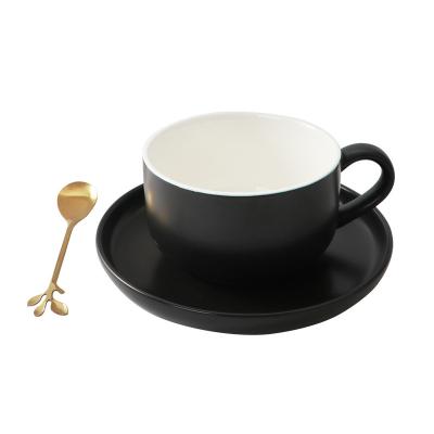 China Viable Custom Matching Simple Colors Cappuccino Tea Cup And Saucer Ceramic Black Coffee Cup With Saucer Set for sale