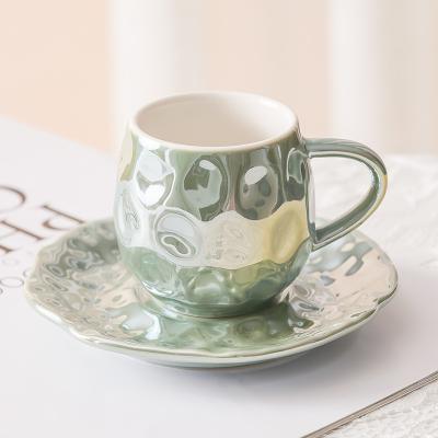 China Durable Porcelain 12pcs Mug Cup And Saucer New Durable Ceramic Bone China Cup And Saucer With Color Luster And Pearl Color for sale